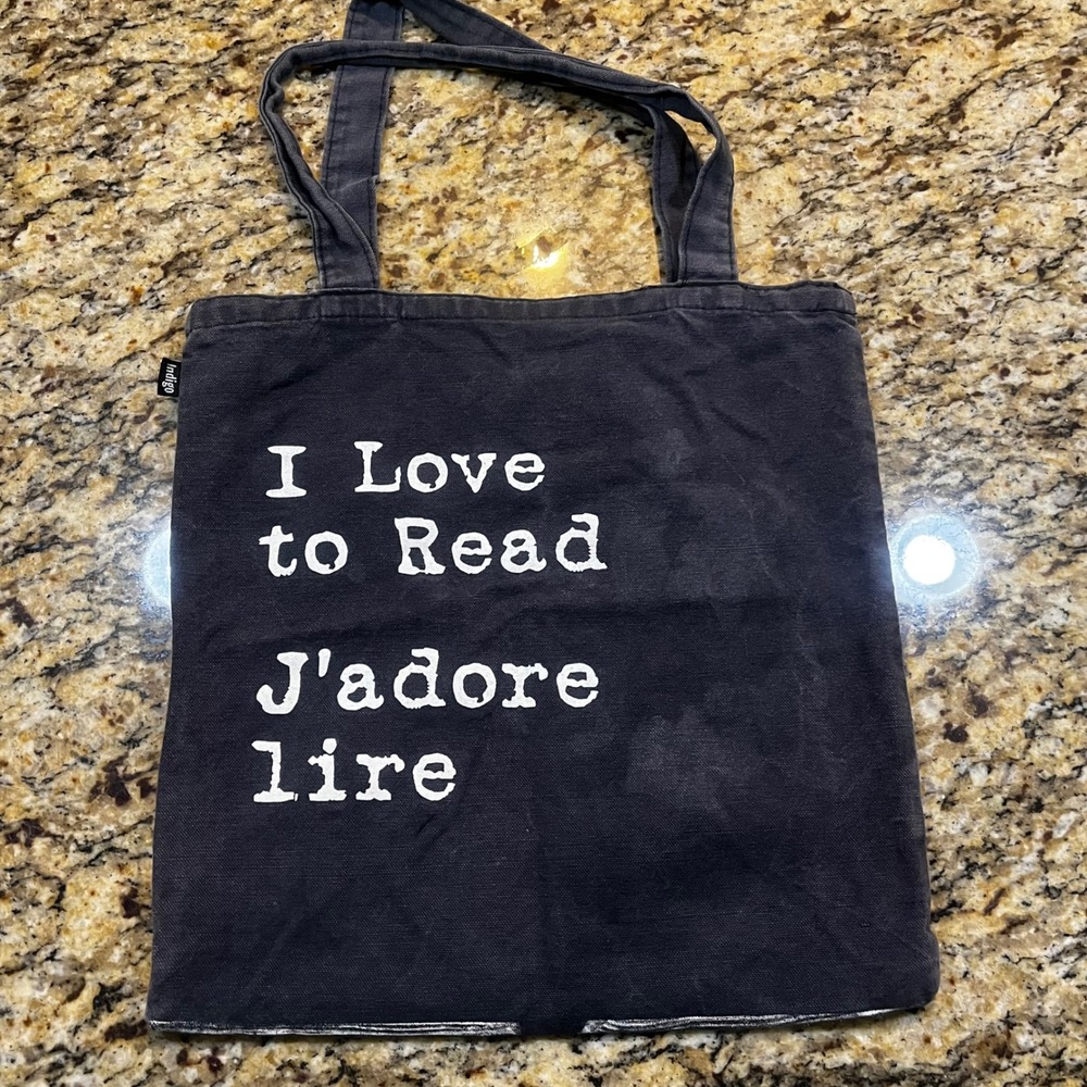 Indigo I Love to Read J'adore lire Canvas Tote Bag Reversible Black Bookish Bag
